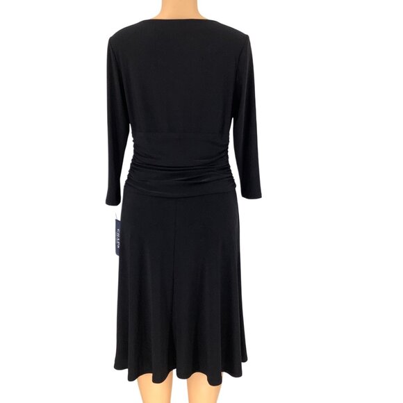 Chaps Highland Black Dress Medium iWith Sequined Shoulders 3/4 Sleeves & Midi NW - Picture 5 of 10